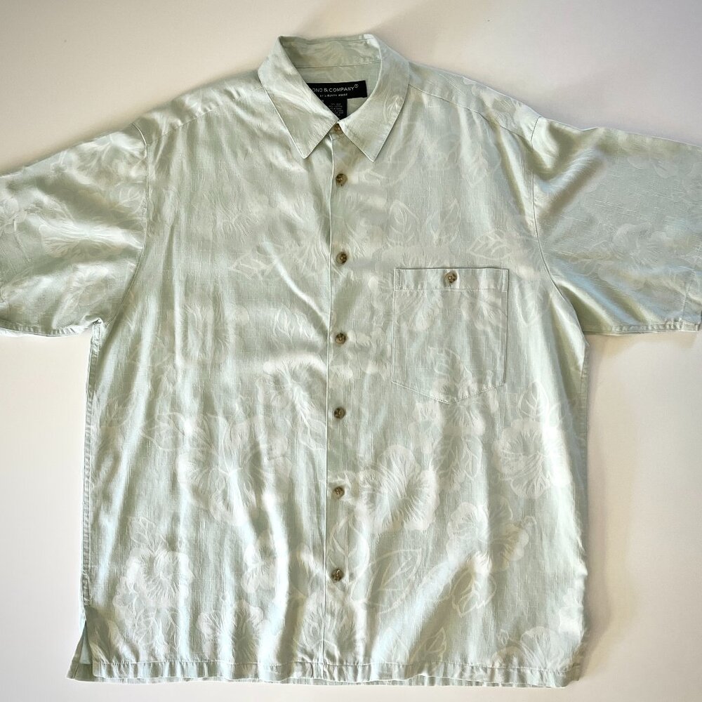Ono & Company Large Men's Hawaiian Shirt Silk Cotton Mint Green Hibiscus print